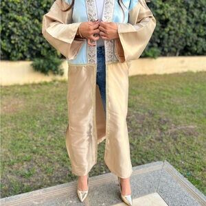 Elegant Beige and Blue Kimono kaftan Ramadan